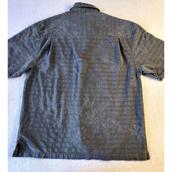 100% Silk Jacquard floral Hawaiian Button Up Shirt Pigment Dyed Black Sz Lrg - Picture 2 of 10